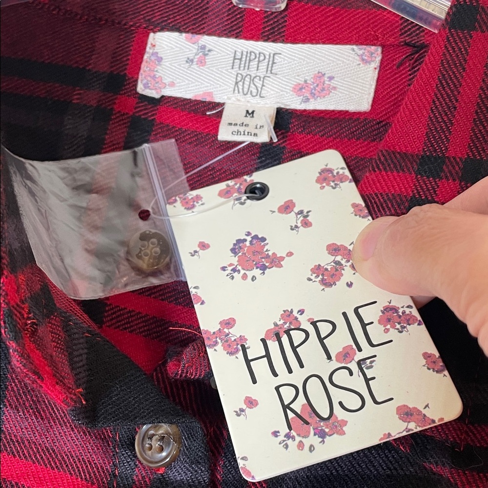 Hippie Rose Boho Red and Black Plaid Flannel Shirt. M. NWT. - Picture 3 of 10